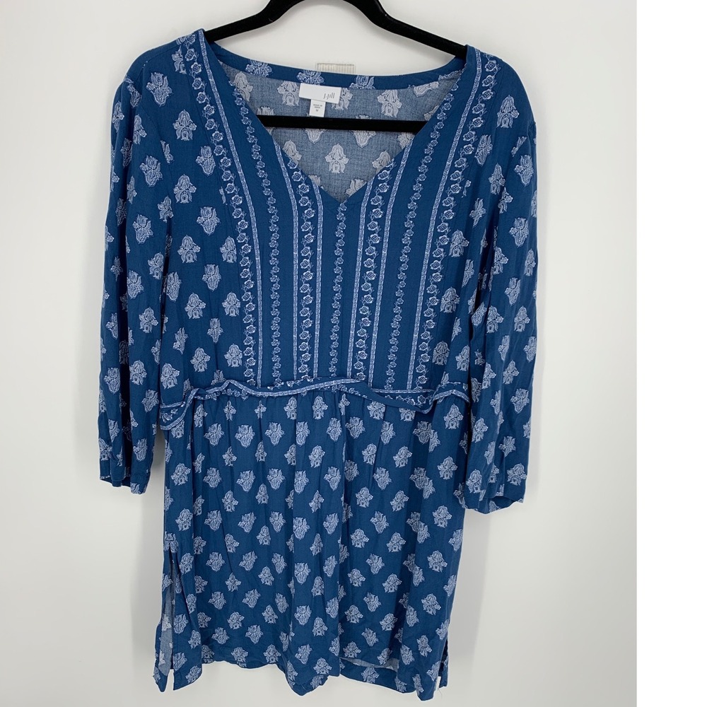 J. Jill Medium Blue Paisley Print Tunic Top 100% Viscose Boho